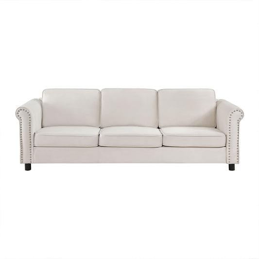 89.37" Mid-Century Modern Couch Velvet Sofa Couch 3 Seater Sofa, Beige