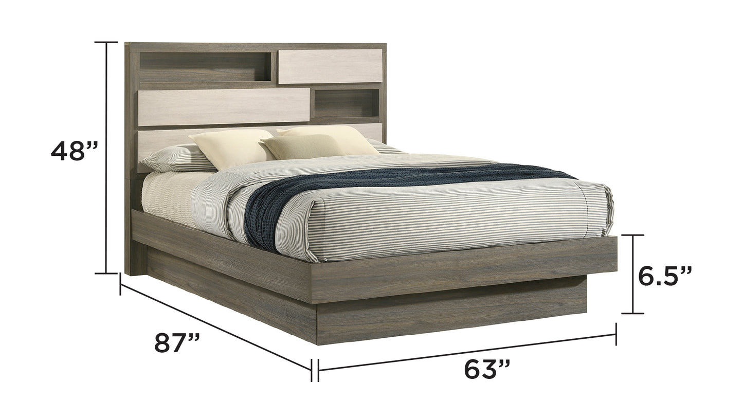 Gem Modern Style Queen Bed Made with Wood in Beige & Brown