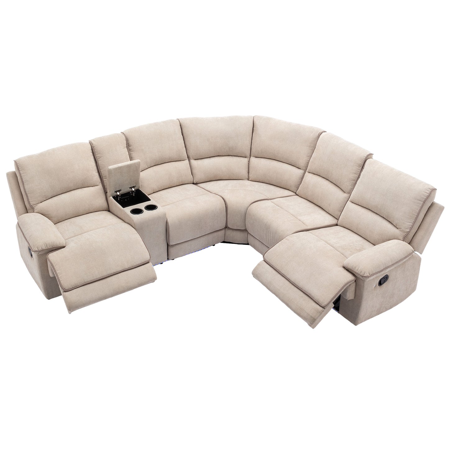 94.8" Modern Manual Reclining Living Room Furniture Set with USB Ports, Hidden Storage, LED Light Strip and 2 Cup Holders, Cream