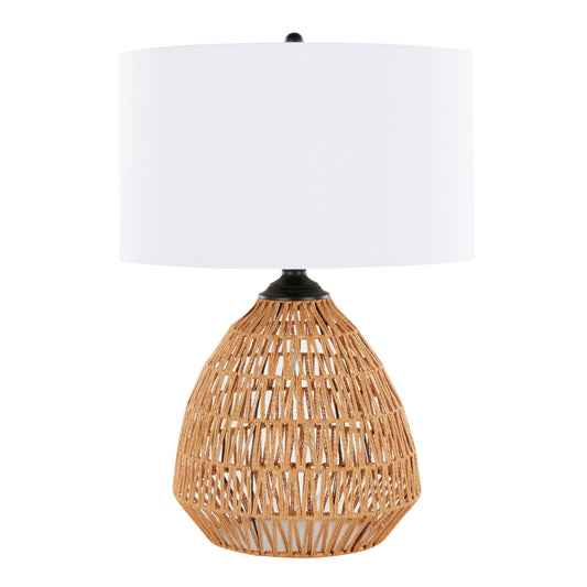 Congo 29" Contemporary Rattan Table Lamp in Natural Rope Rattan, Matte Black Metal and White Linen Shade from Grandview Gallery by LumiSource