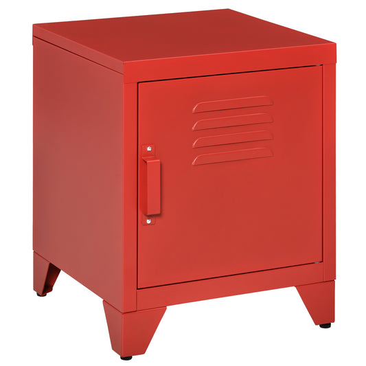 HOMCOM Industrial End Table, Living Room Side Table with Locker-Style Door and Adjustable Shelf, Red