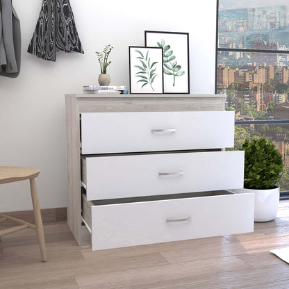 Dresser 29"H, Three Drawers, Metal Hardware, Superior Top, Light Gray / White