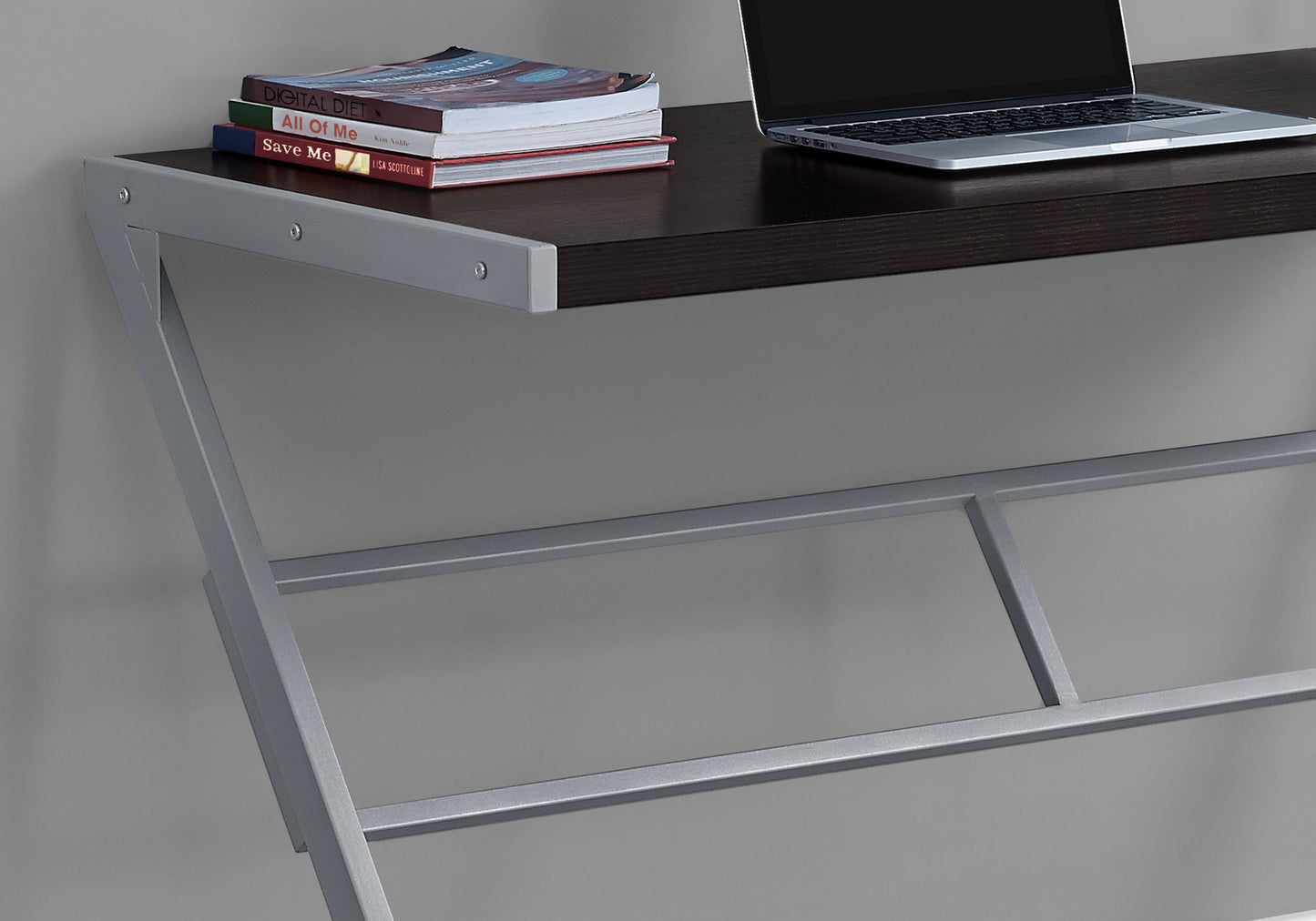 Computer Desk, Home Office, Laptop, 48"l, Work, Brown Laminate, Grey Metal, Contemporary, Modern