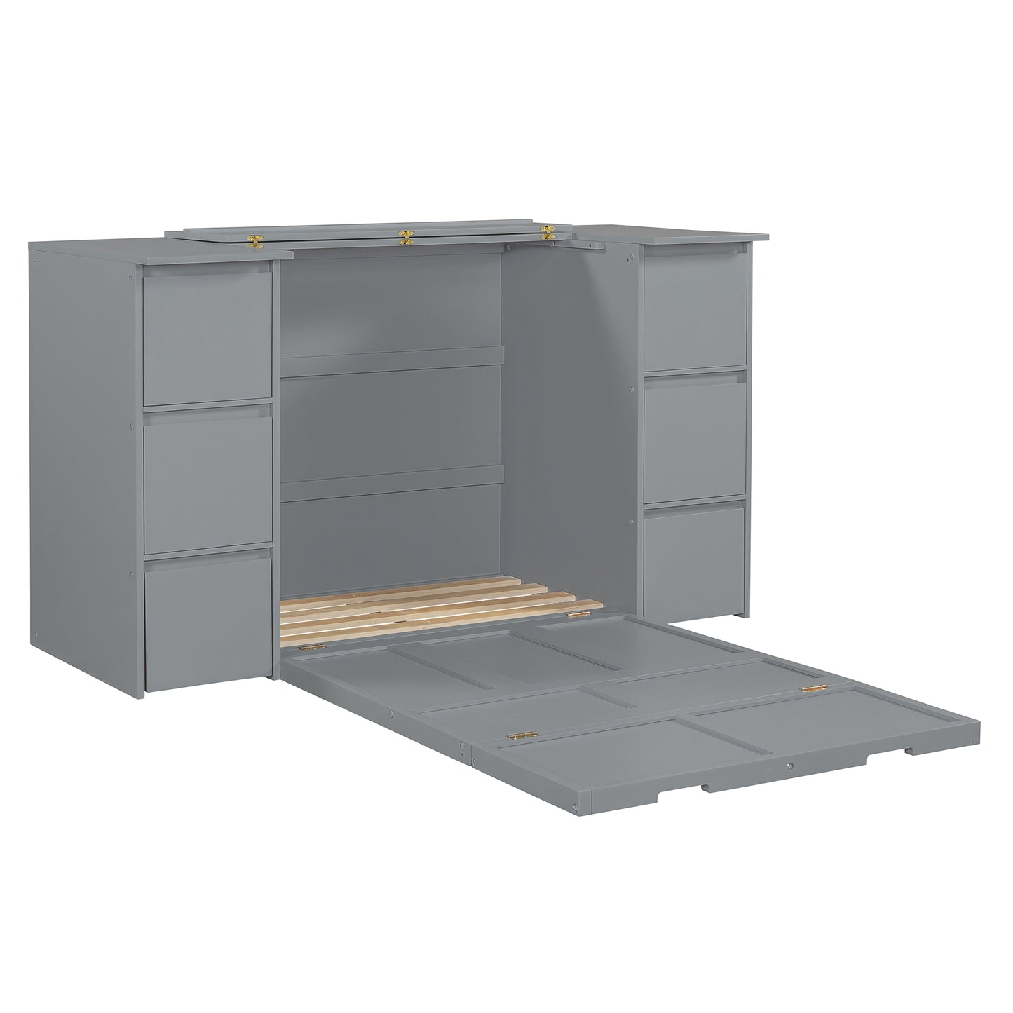 Twin Size Murphy Bed with Drawers, Cabinets and USB Ports,Gray