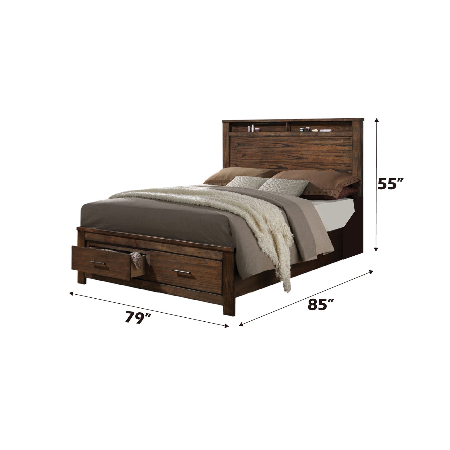 Merrilee Oak Finish EK Bed W/Storage