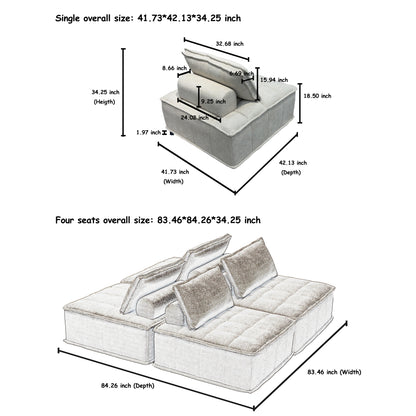 Oversized 4-Module Square Sofa - Comfortable and Movable Modular Design for Ultimate Flexibility  beige color chenille sofa 4pieces