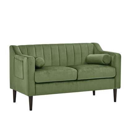 Mid Century Modern Chesterfield  LOVE SEAT couch, Comfortable Upholstered sofa with Velvet Fabric and Wooden Frame and Wood Legs for Living Room/Bed Room/Office Green --2 Seats