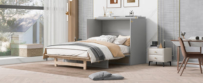 Queen Murphy Bed with Large Drawers,Gray