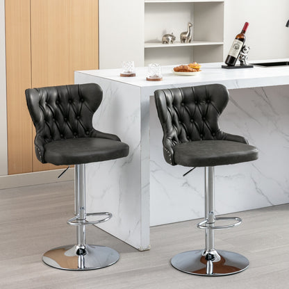 Swivel PU Barstools Adjusatble Seat Height from 25-33 Inch, Modern Upholstered Chrome base Bar Stools with Backs Comfortable Tufted for Home Pub and Kitchen Island,Olive-Green, SW1844GY