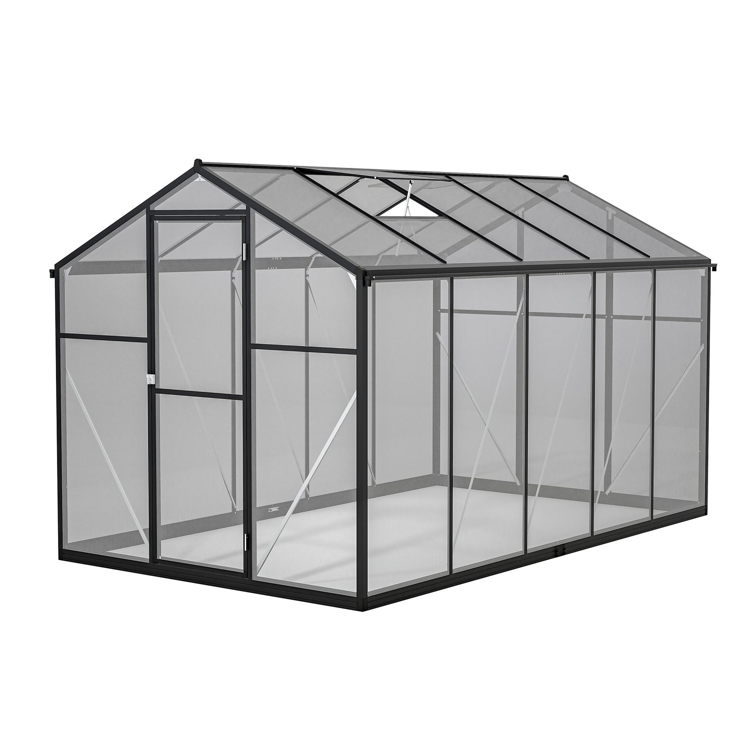 6x10 ft Outdoor Polycarbonate Greenhouse Kit with Aluminum Frame, Walk-in Garden Green House with  Lockable Door & Adjustable Roof Vent, Backyard, Patio