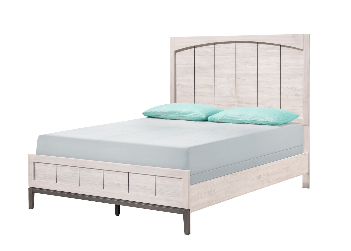 Contemporary Queen Panel Bed 1pc Beige White Finish Wooden Bedroom Furniture Headboard Footboard