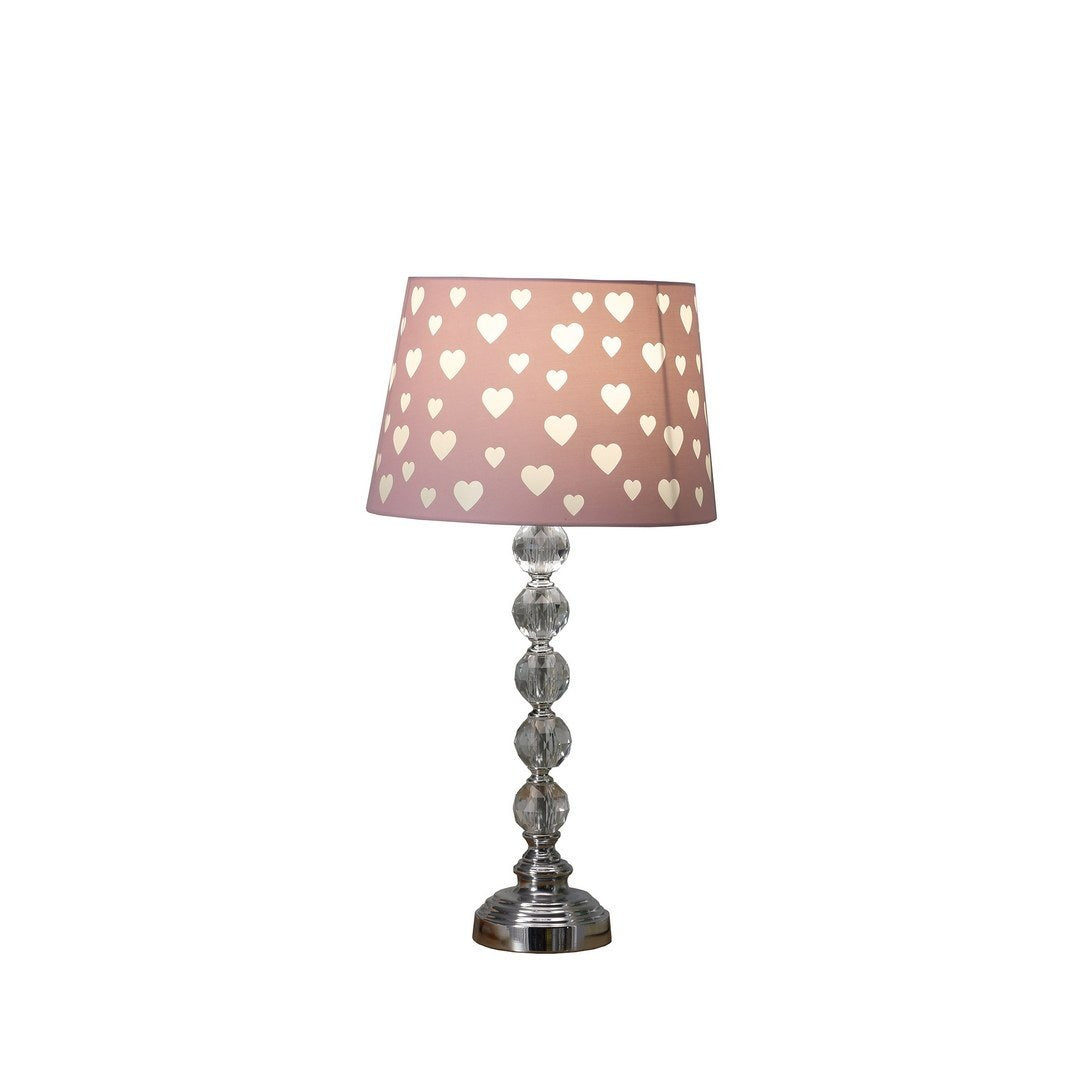 22" Heart Crystal Stacked Orb Metal Table Lamp "Ariel" Pink / White