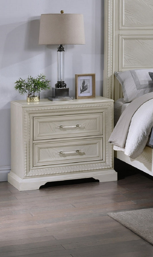 Beautiful Transitional Style 1pc 2-Drawer Nightstand White Cream Finish Wooden Home Bedroom Furniture