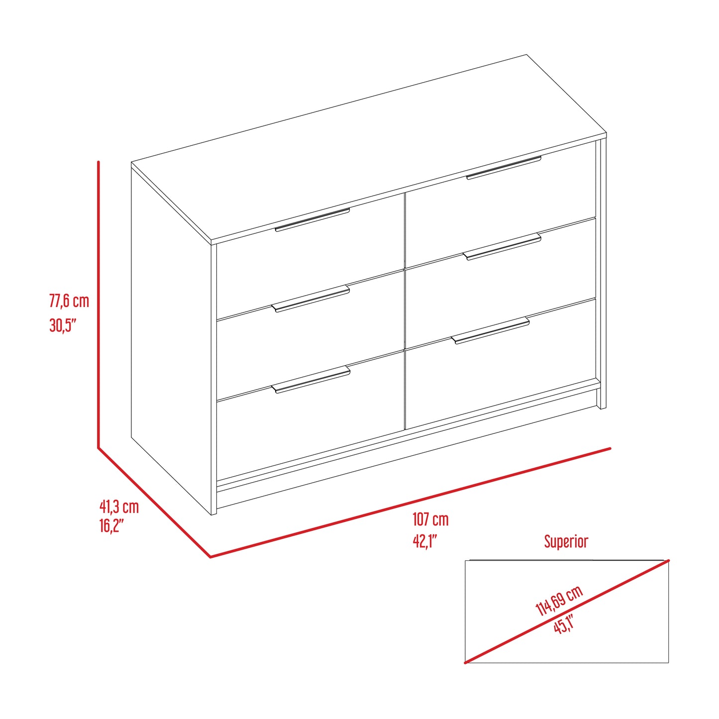 4 Drawers Dresser, Superior Top, Black / Pine