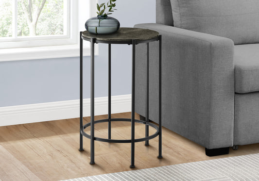 Accent Table, End, Round, Side Table, Small, Lamp, Living Room, Bedroom, Nightstand, Dark Bronze Laminate, Black Metal, Contemporary