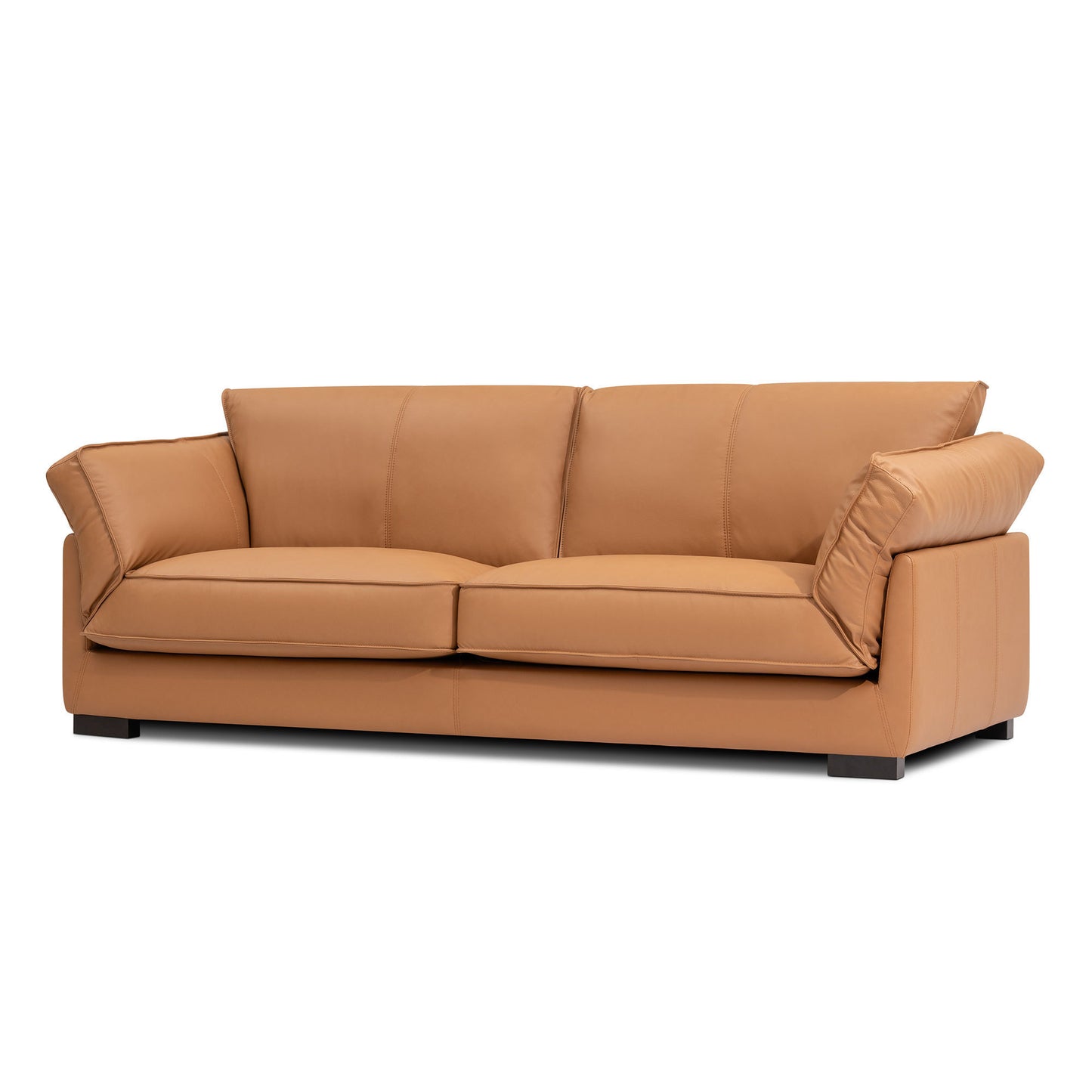 89.76 Inch Top Genuine Leather Sofa, 3 Seater Leather Couch, Mid-Century Modern Couch for Living Room Bedroom Apartment Office, Tan