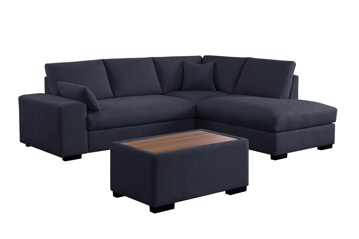 Joshua 100"W Dark Gray Woven Fabric Sectional Sofa with Right Facing Chaise and Console Ottoman