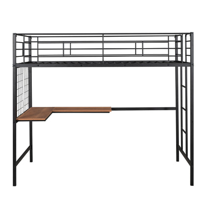 Twin Metal Loft Bed with Desk and Metal Grid,Black