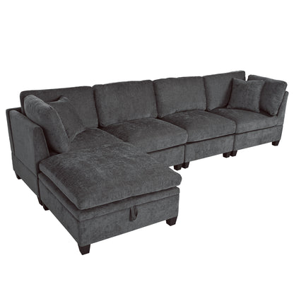 U-style Upholstered Modular Sofa with Removable Storage Ottoman, 2 hidden cup holders, Sectional sofa for Living Room Apartment(5-Seater) (OLD SKU:WY000371AAE)