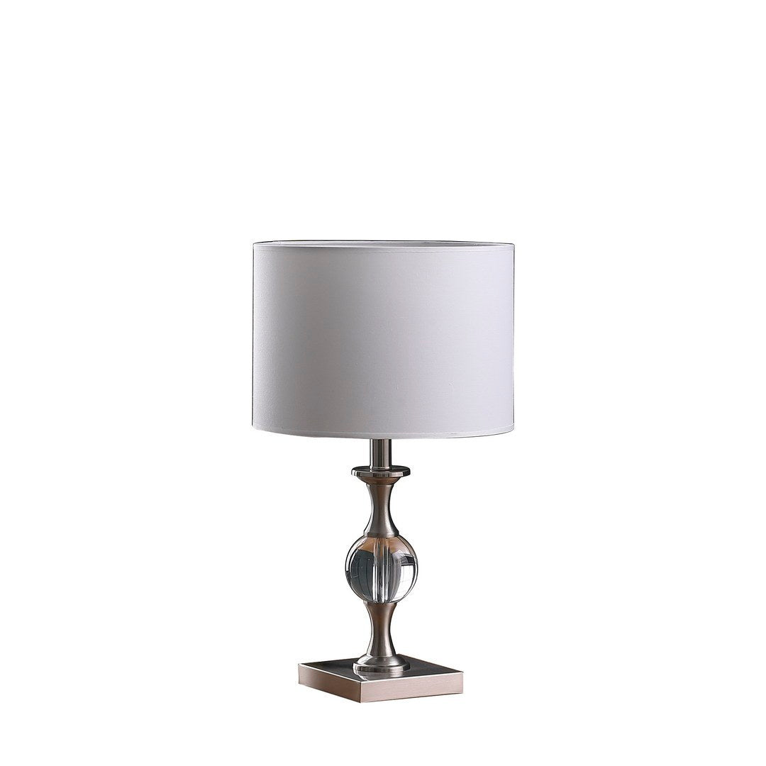 19.75" Satin Nickel Solid Crystal Orb Metal Table Lamp in Silver