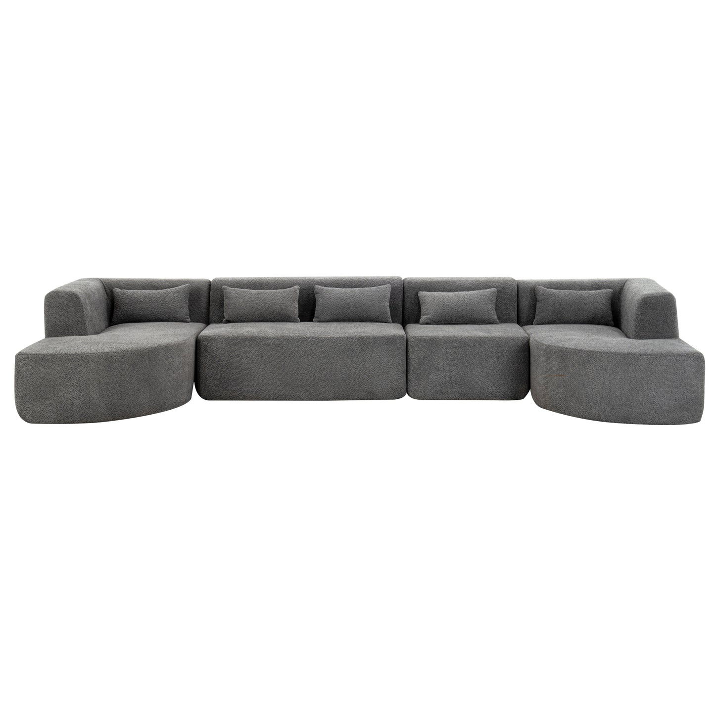 143.7" Upholstered Sofa Free-combined Sofa Couch with Two Chaise Lounge and Five Back Pillows for Living Room, Light Gray