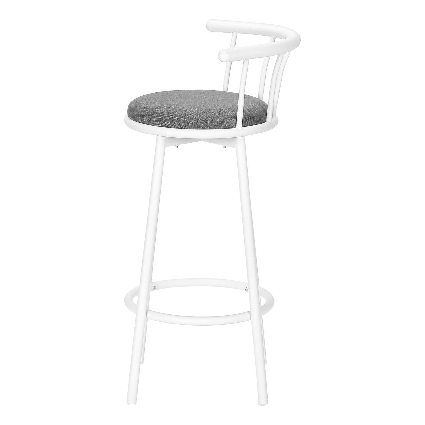 Barstool, Set Of 2, Swivel, Bar Height, White Metal, Grey Fabric, Contemporary, Modern