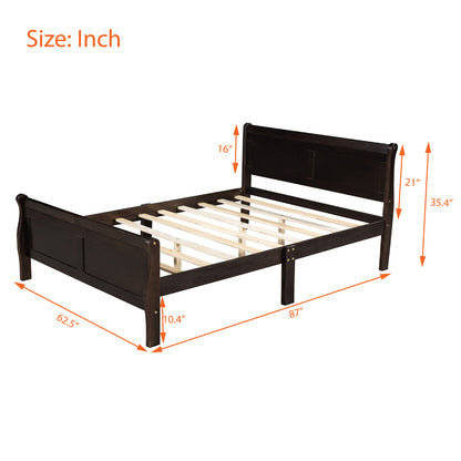 Queen Size Wood Platform Bed with Headboard and Wooden Slat Support (Espresso)