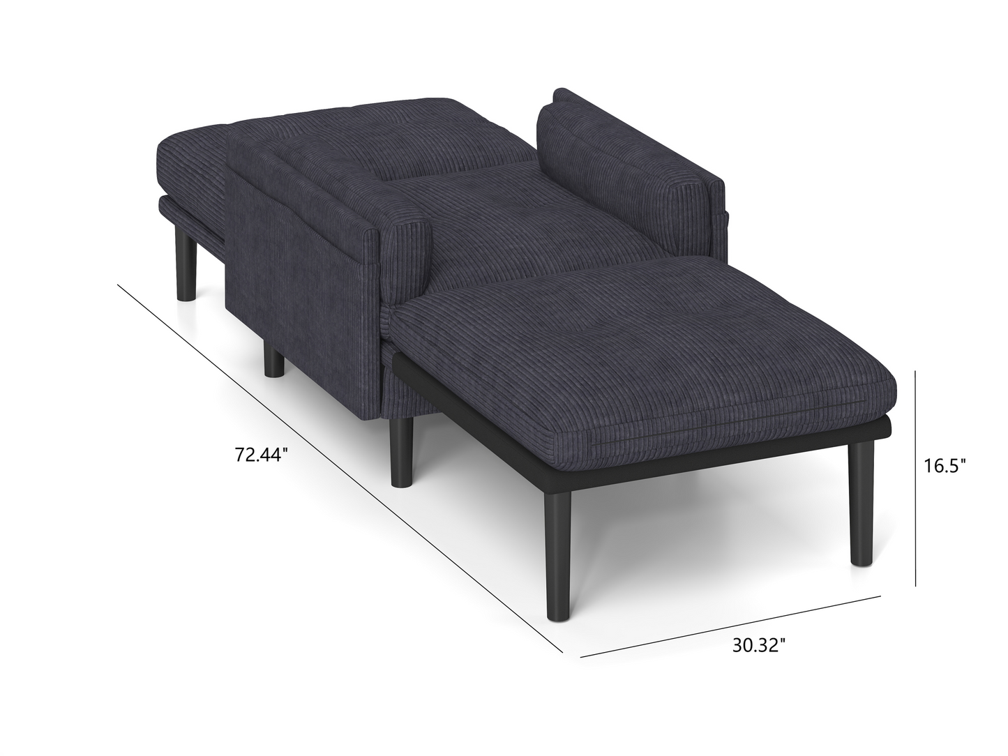 Black Multi-Functional Adjustable Futon, Convertible Lounge Chair and Guest Bed