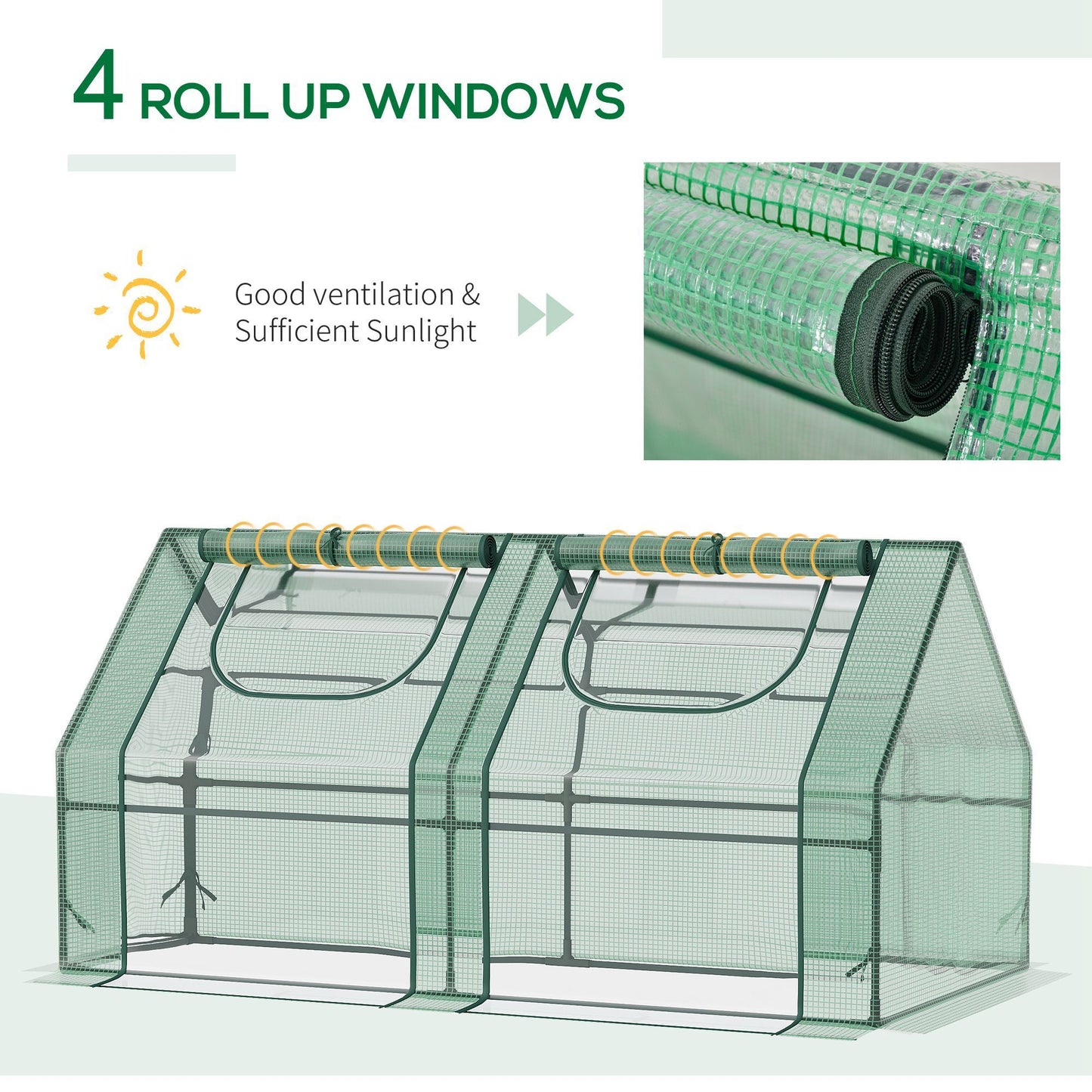 Outsunny 6' x 3' x 3' Portable Greenhouse, Garden Green House with 2 PE/Plastic Covers, Steel Frame and 2 Roll Up Windows, Green