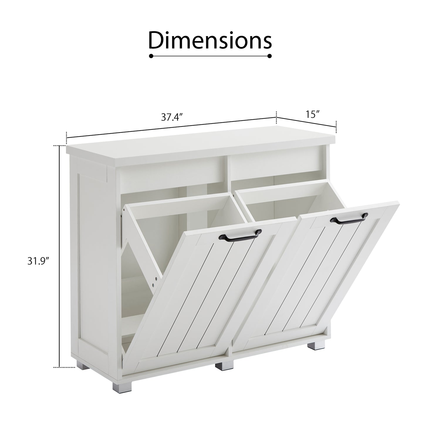 Two-Compartment Tilt-Out Trash Cabinet, Pet Proof Kitchen Trash Cabinet with Cutting Board, Free Standing Laundry Sorter Cabinet, Laundry Hamper, White