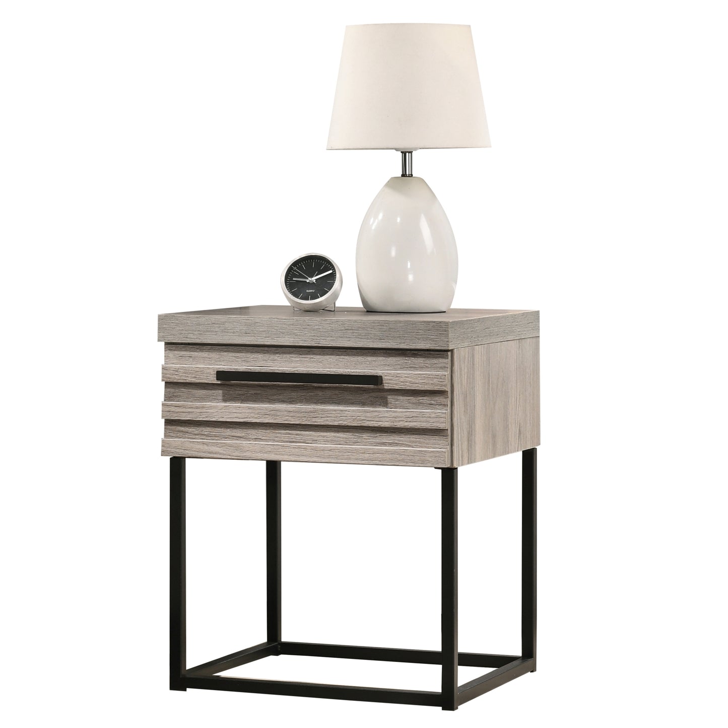 Alvear Contemporary Wood Nightstand with Metal Base, One Size, Nightstand ONLY, Weathered Gray