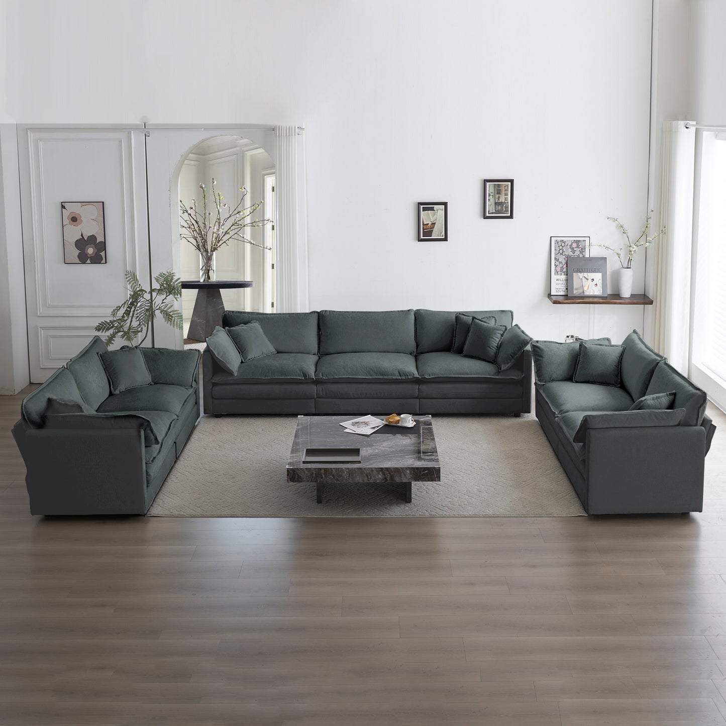3 Piece Sofa Set Oversized Sofa Comfy Sofa Couch, 2 Pieces of 2 Seater and 1 Piece of 3 Seater Sofa  for Living Room, Deep Seat Sofa Gray Chenille