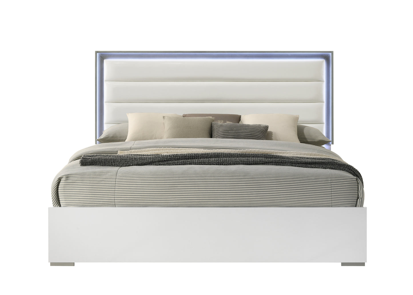 Olivia Contemporary Style Full Bed Made with LED Headboard & Wood in White