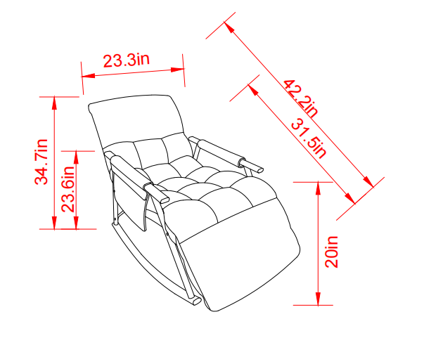 Casual folding rocking chair upholstered, lounge rocking chair adjustable high back and foot rest,side pockets placed in living room bedroom balcony