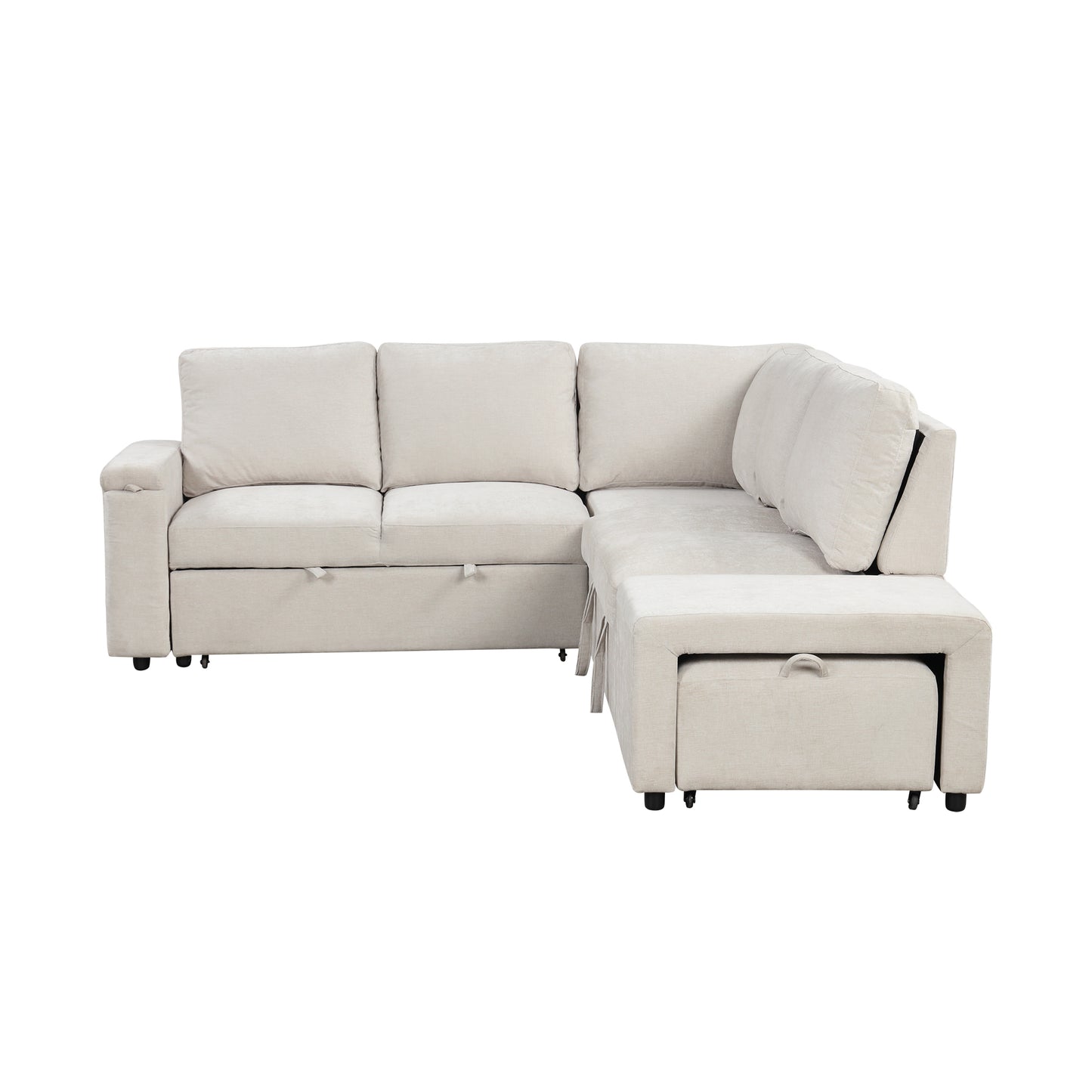 U_STYLE  L-shaped Padded Modular Sofa with Storage Space, USB Ports, and Cup Holders on the Armrests, Suitable for Living Rooms, Offices, and Apartments.