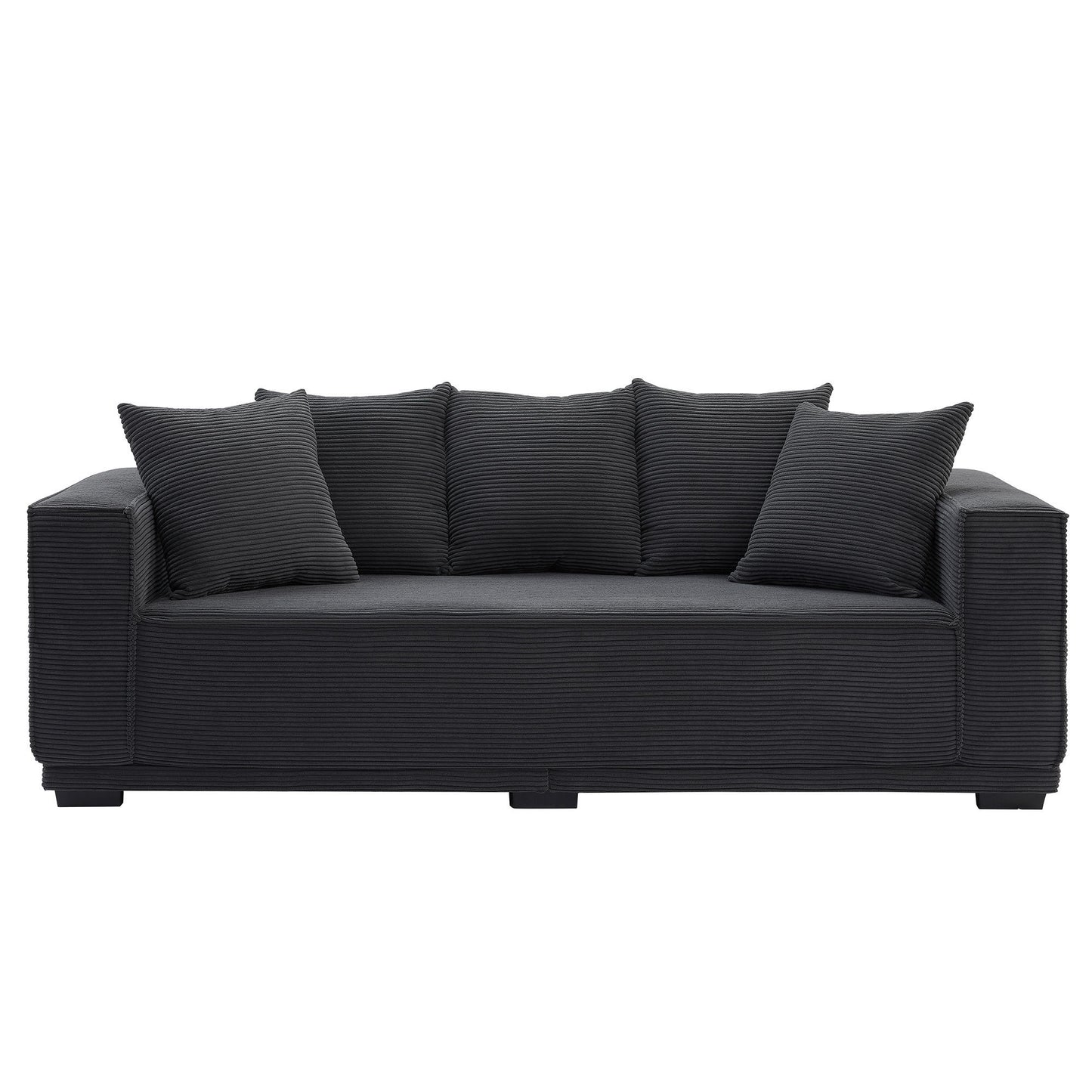 88.97'' Mid Century Modern Upholstered Sofa  with 5 Matching Toss Pillows, Including bottom frame,Comfy Couches  for Living Room, Bedroom, Apartment and Office.BLACK