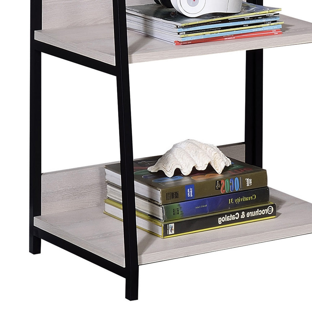Natural and Black 5-tier Ladder Bookshelf