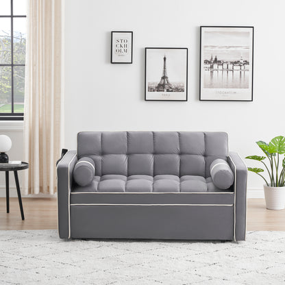 Sleeper Sofa Couch w/Pull Out Bed, 55" Modern Velvet Convertible Sleeper Sofa Bed, Small Love seat Sofa Bed w/Pillows & Side Pockets for Small Space, Living Room, Apartment,Gray