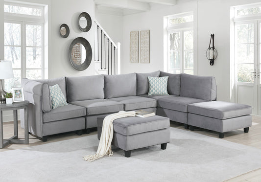 Zelmira 120" Gray Velvet 7Pc Modular Sectional Sofa