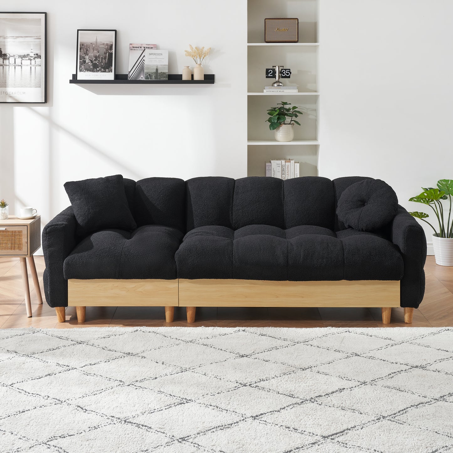 84.64 inches  black three-person sofa lift sofa bed with locker sofa bed, sofa soft and comfortable, suitable for bedroom, living room