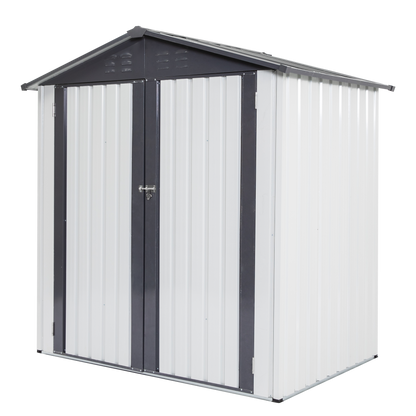 XWT014 Garden Metal Storage Shed Gray White 6x4x6ft outdoor storing tools Rainproof Hinge door version