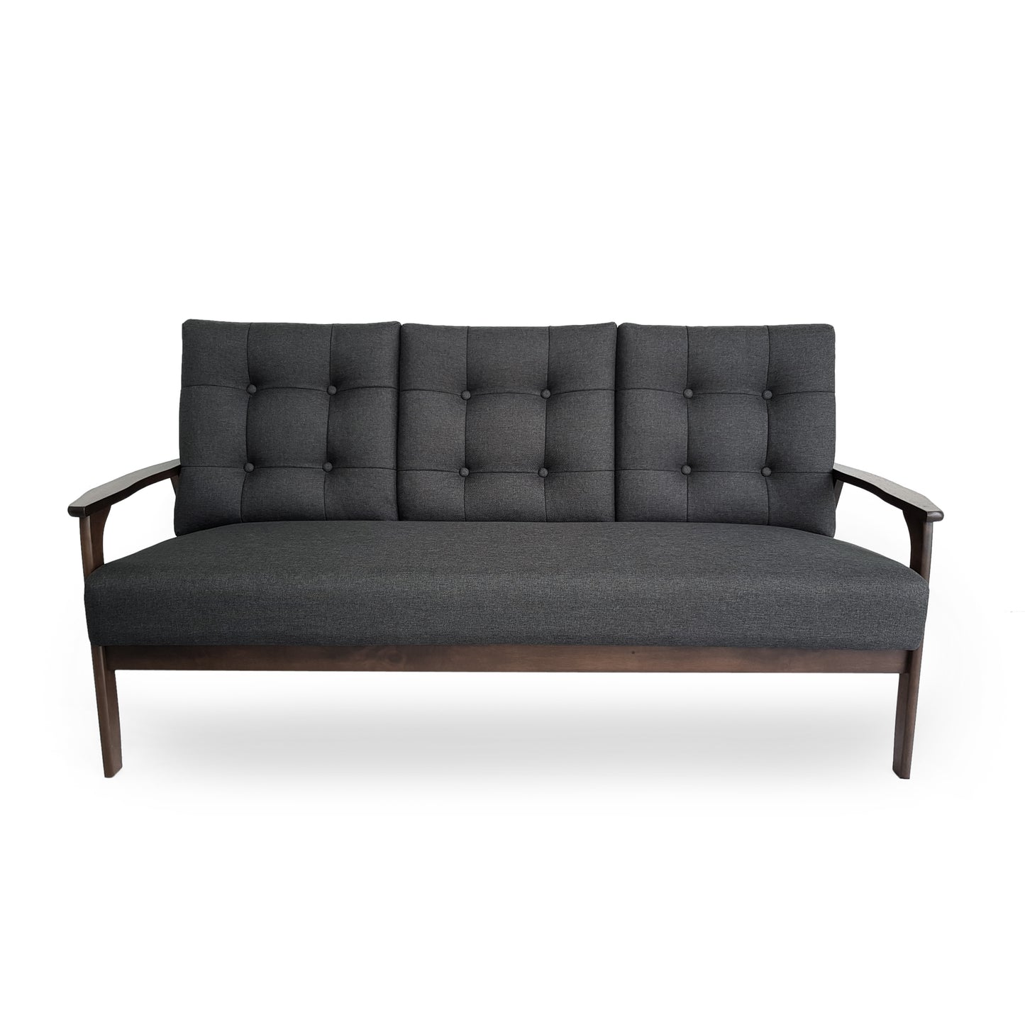 Athena Mid Century Waffle Stitch Tufted Accent Sofa with Rubberwood Legs