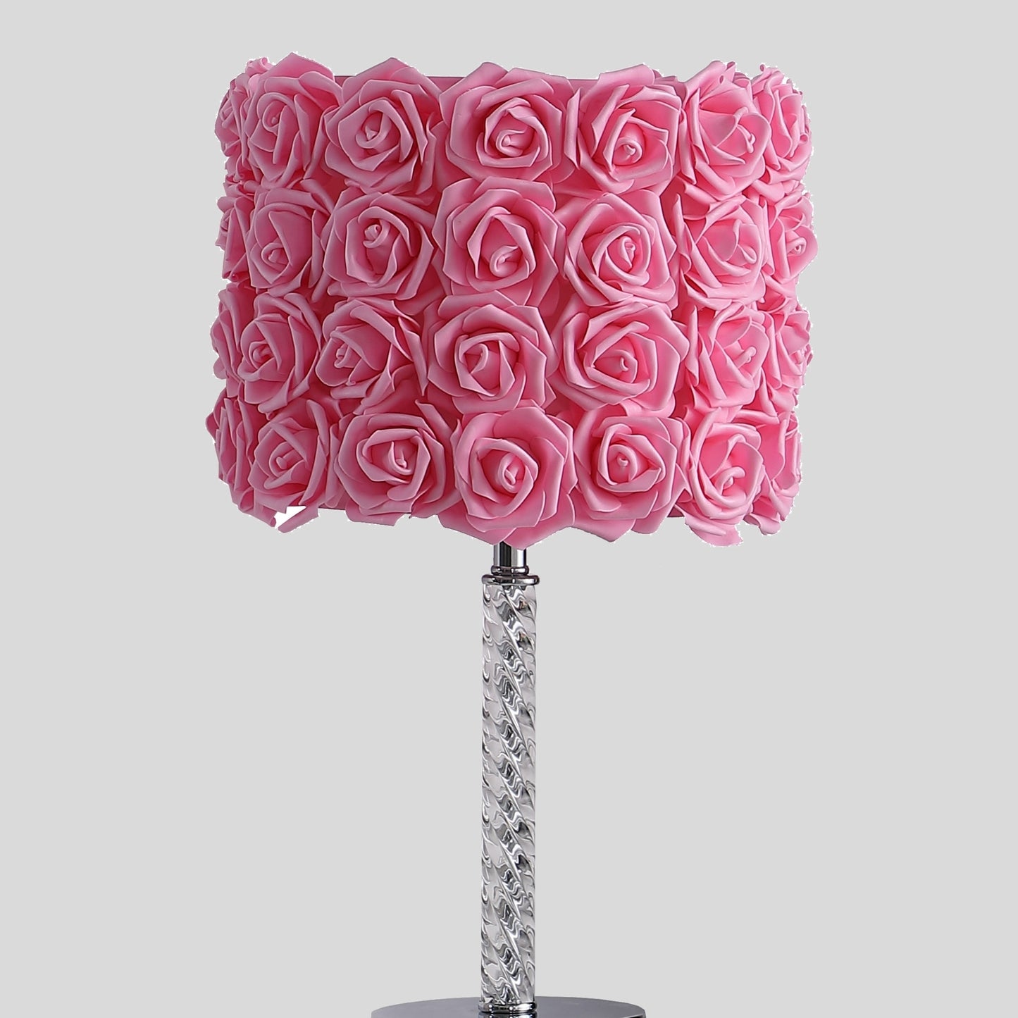 18.25" Pink Roses in Bloom Acrylic / Metal Table Lamp