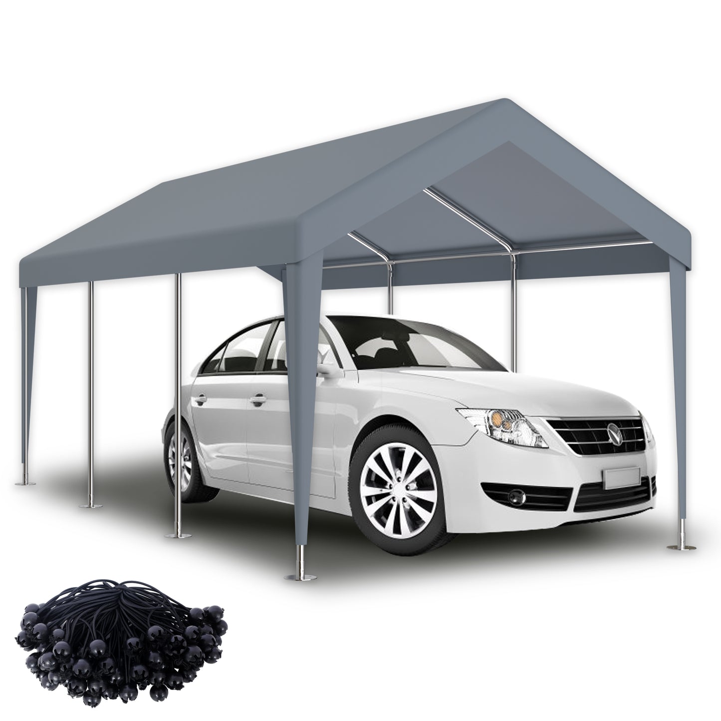 12x20ft Carport Replacement Canopy Cover, Waterproof & UV Protected Tarp with 76 Elastic Buckles Suit for Garage Shelter, Frame is Not Included,grey