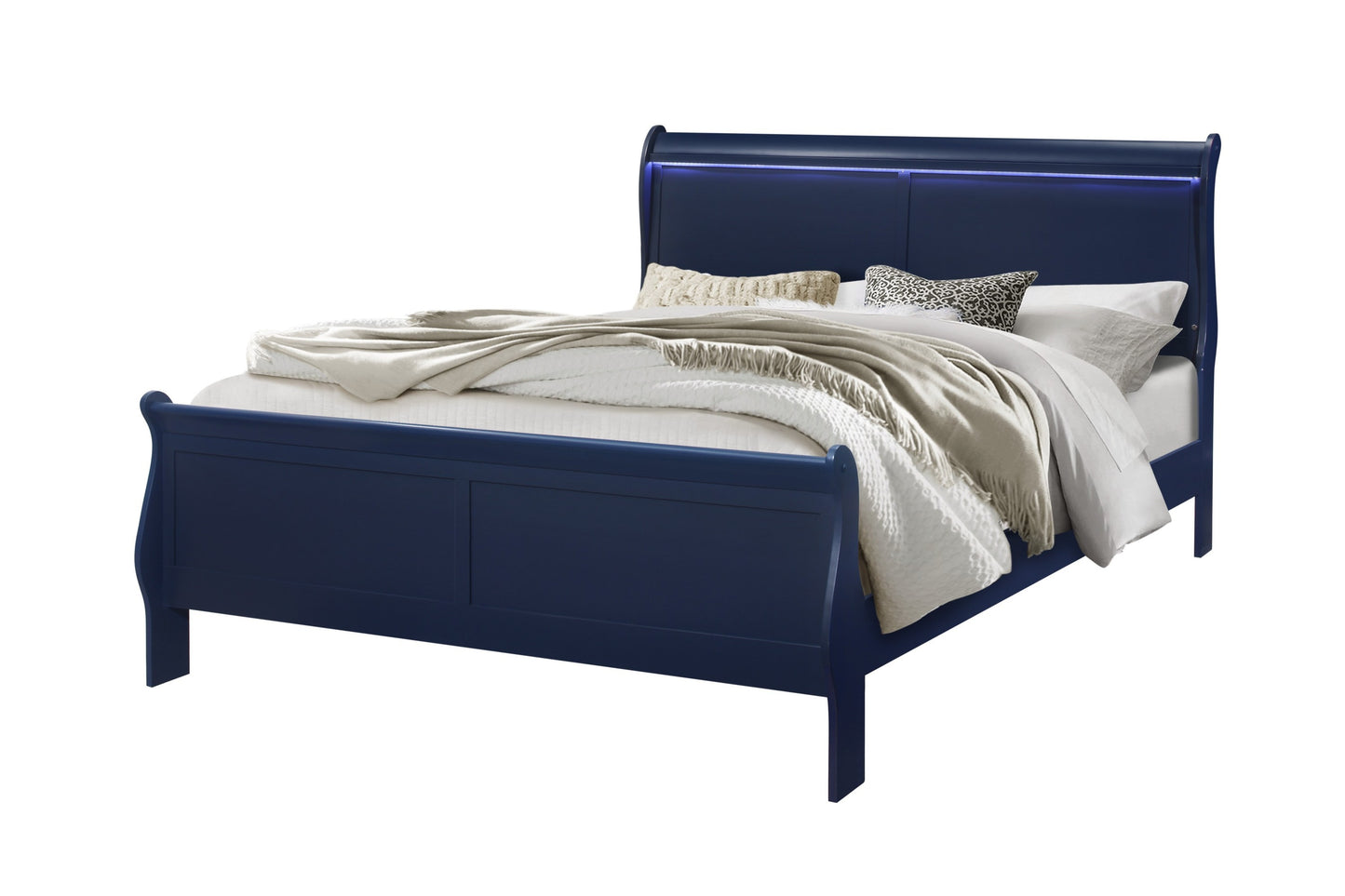 CHARLSTON BLUE KING BED WITH LED