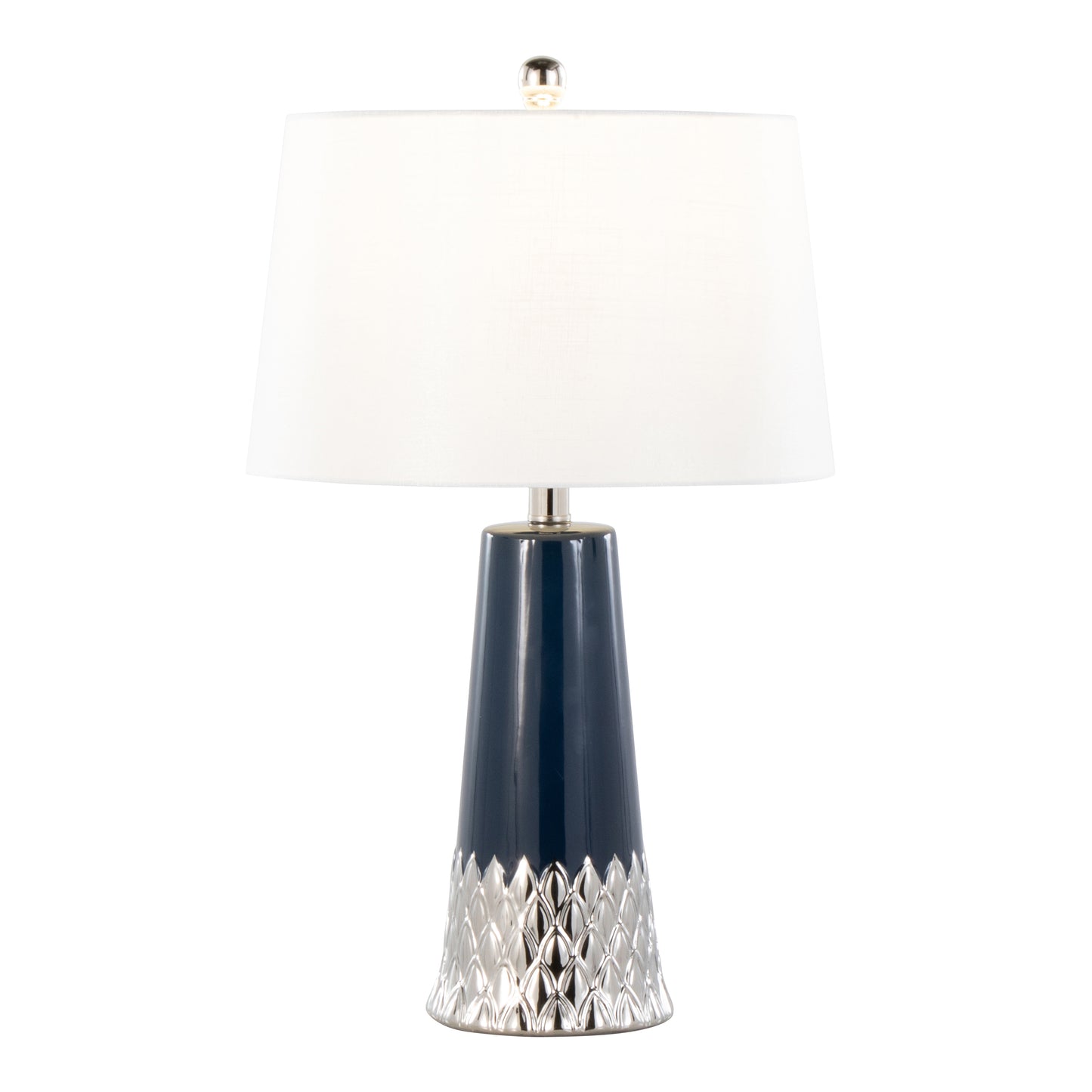 Penelope 22" Contemporary Ceramic Table Lamp with Dark Blue & Silver Ceramic Body and White Shade by LumiSource