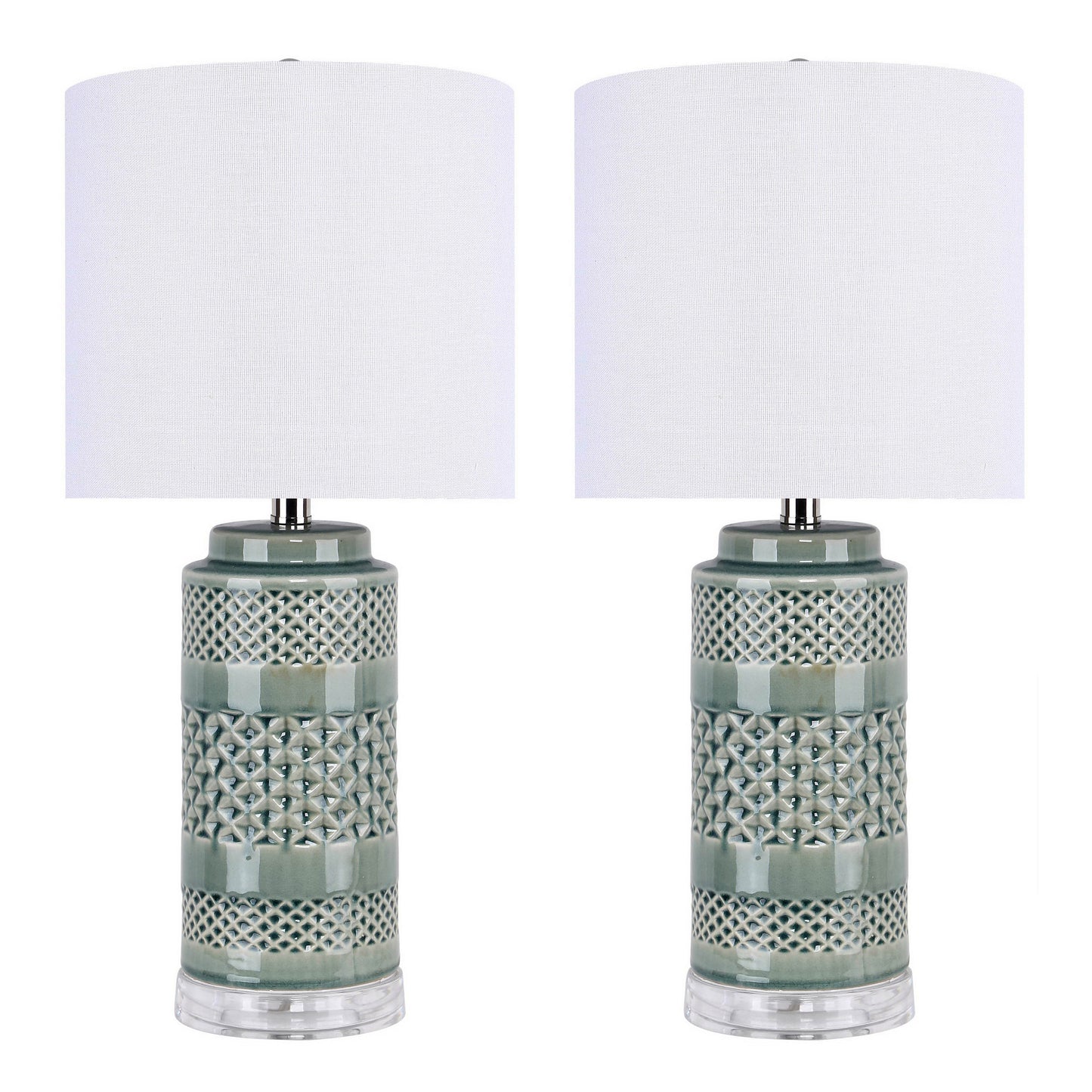 Casa 21" Contemporary Ceramic Table Lamp in Sage Green Crackle Ceramic, Polished Nickel, Clear Acrylic Base and White Linen Shade from Grandview Gallery by LumiSource - Set of 2