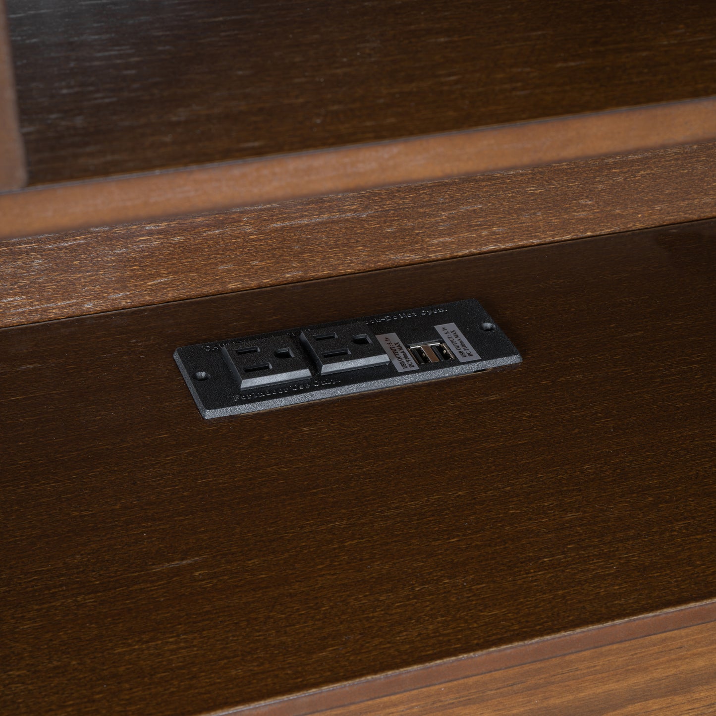 King Size Wood Platform Bed with Multi-storage Headboard, USB and Drawers, Antique Wood Color