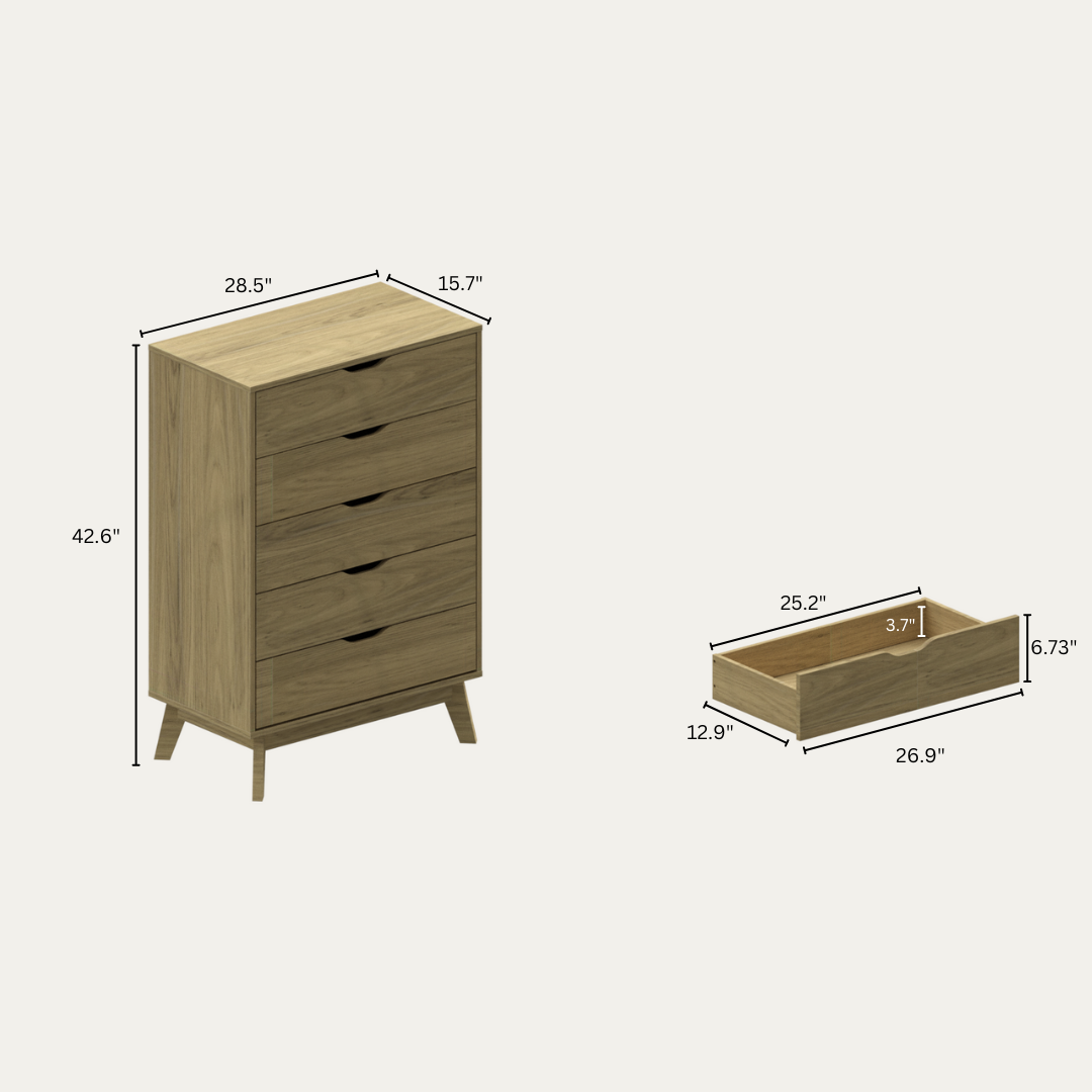 NORDICA 5 Drawer Chest with Interlock Drawer Feature – Drawer Slide And Interlock Pre-Assembly, Drawer Chest for Closet Tall Dressers for Bedroom Clothes Organizer Tool - Easy Assembly, Natural Oak