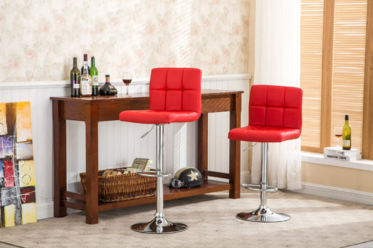 Swivel Faux Leather Adjustable Hydraulic Bar Stool, Set of 2, Red